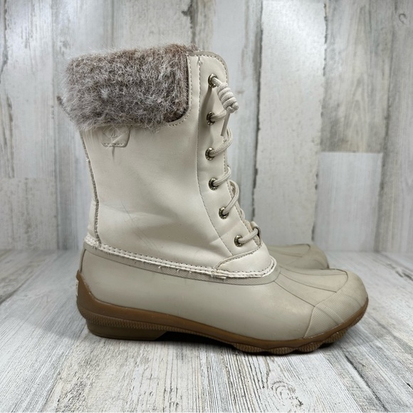 Sperry Syren Tall Fur White Lace Up Winter Ankle Boots #1333 - Picture 10 of 12
